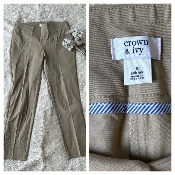 Crown & Ivy Khaki Ashley Pull On Stretch Pants Size 8 - Picture 1 of 6